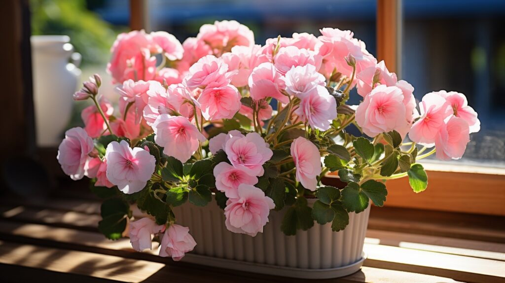 potted geraniums in full bloom